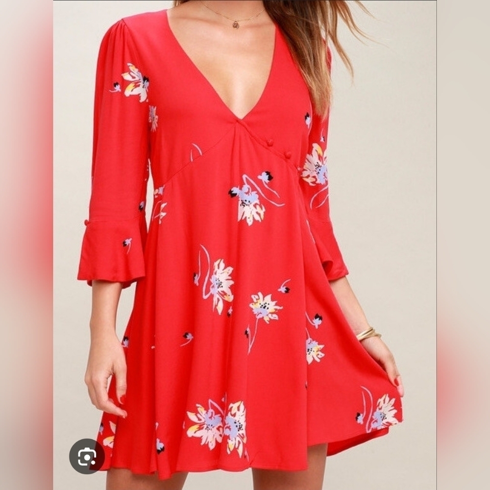 Free People Time On My Side Red Floral Wrap Dress